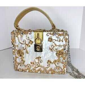 Rectangle Diamond Evening Flower Clutch Bling Bag